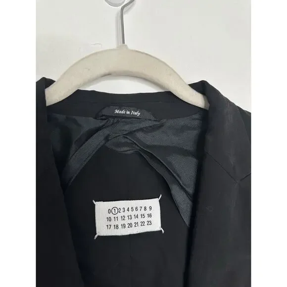 Maison Martin Margiela Italy Black Crepe Ruched Two Button Blazer EU Size 46
